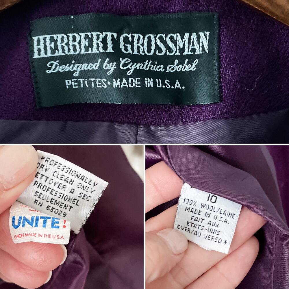 Herbert Grossman vintage 100% Wool Purple Collarless Blazer Jacket size 10P MP - Picture 6 of 8